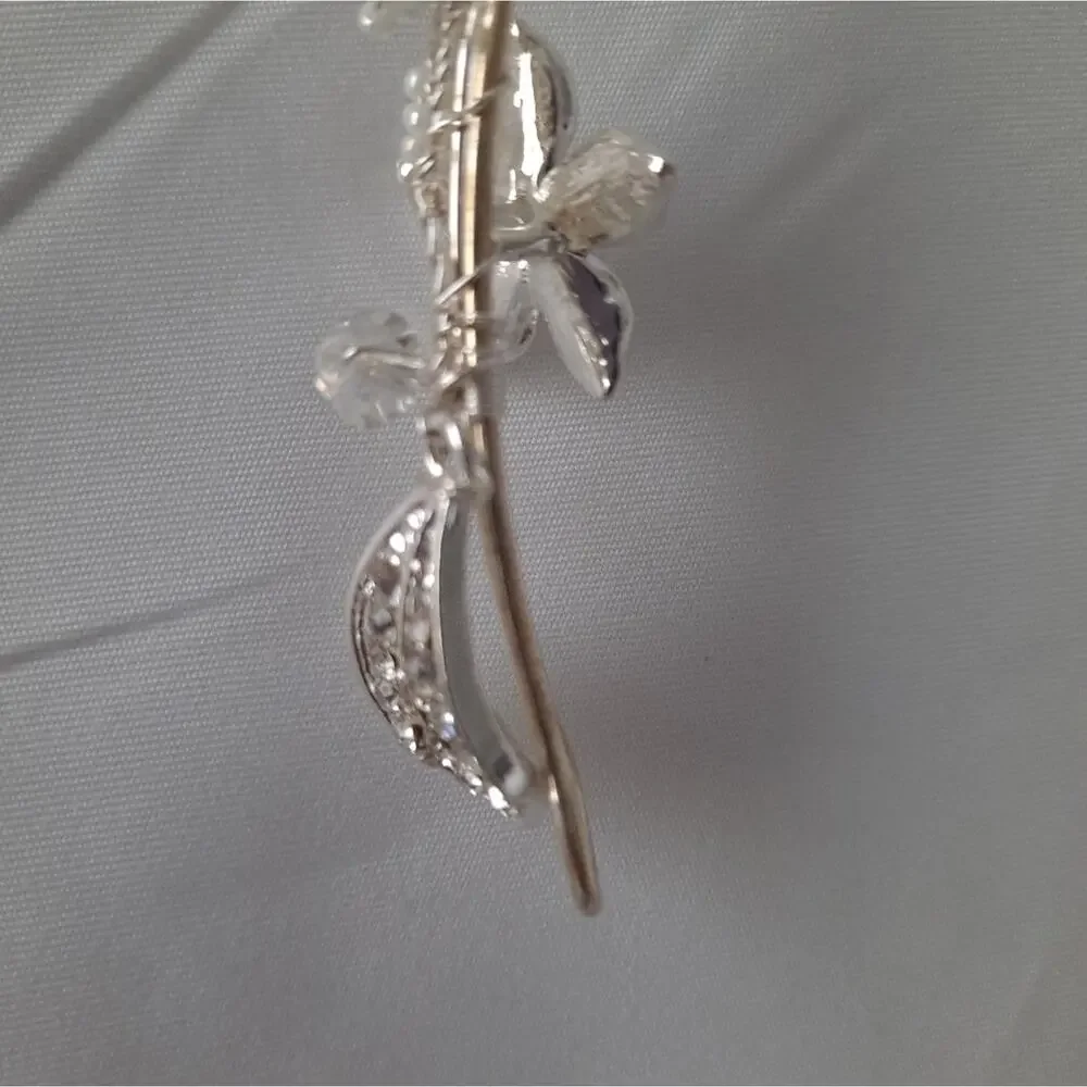 Bridal Floral Silver tone Metal Headband Rhinestone